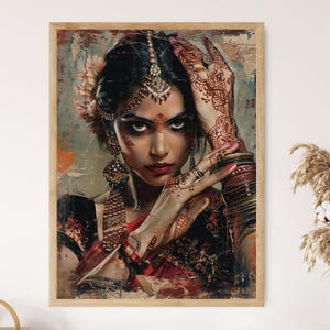Mooi portret kathak-danseres, prachtige Indiase dansscène, artistiek huisdecor, uniek vakantiecadeau