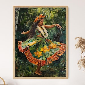 Hula Dancer Art Print, Colorful Island Dance Illustration, Boho Living Room Decor, Perfect Housewarming Gift