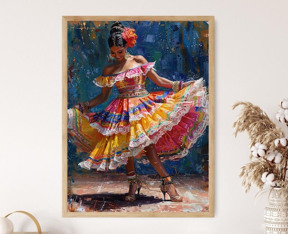Colombian Palenquera Print, Latin American Folk Art, South America Dance Artwor