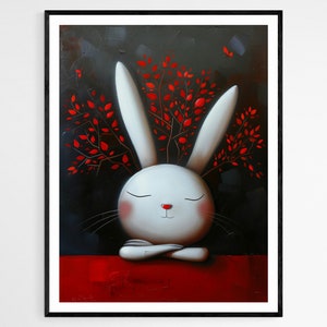 Linda impresión de arte de conejito, decoración caprichosa de la pared de la guardería, adorable ilustración de conejo, regalo perfecto de Pascua para niños
