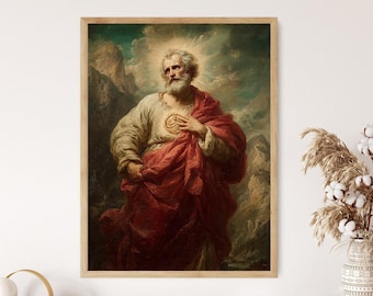 Saint Jude Art Print: Golden Halo, Mountain Landscape Religious Poster