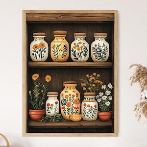 Bulgarian Ceramic Spice Jars Art Print, Traditional Kitchen Decor Poster
