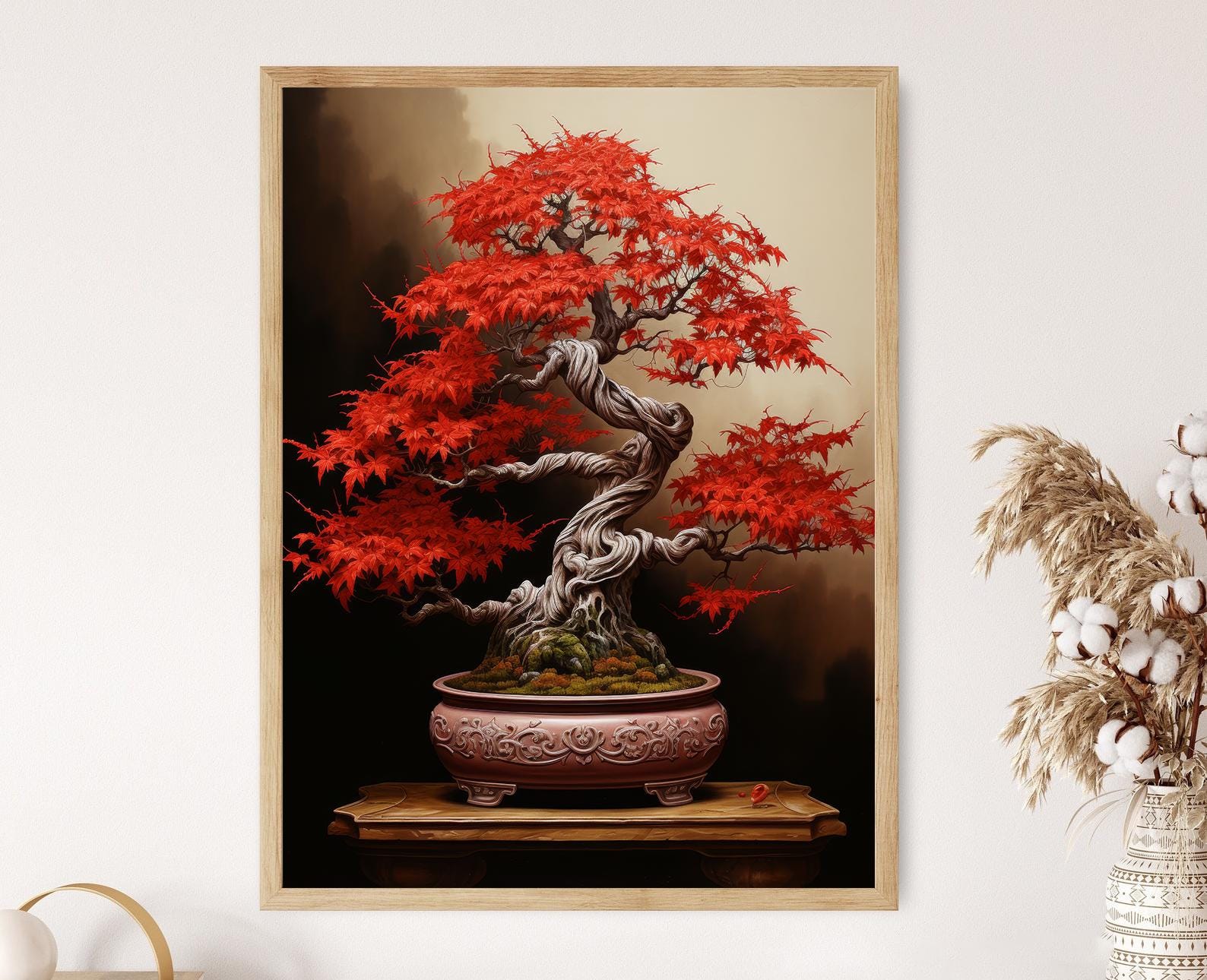 Tranquil Maple Bonsai Tree Print, Handmade Botanical Art, Meditation Room Enhancement, Thoughtful Gardener Gift