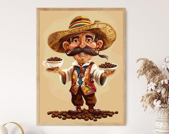 Póster de café colombiano, arte mural con un rico espresso, decoración de cafetería, regalo único para amantes del café.