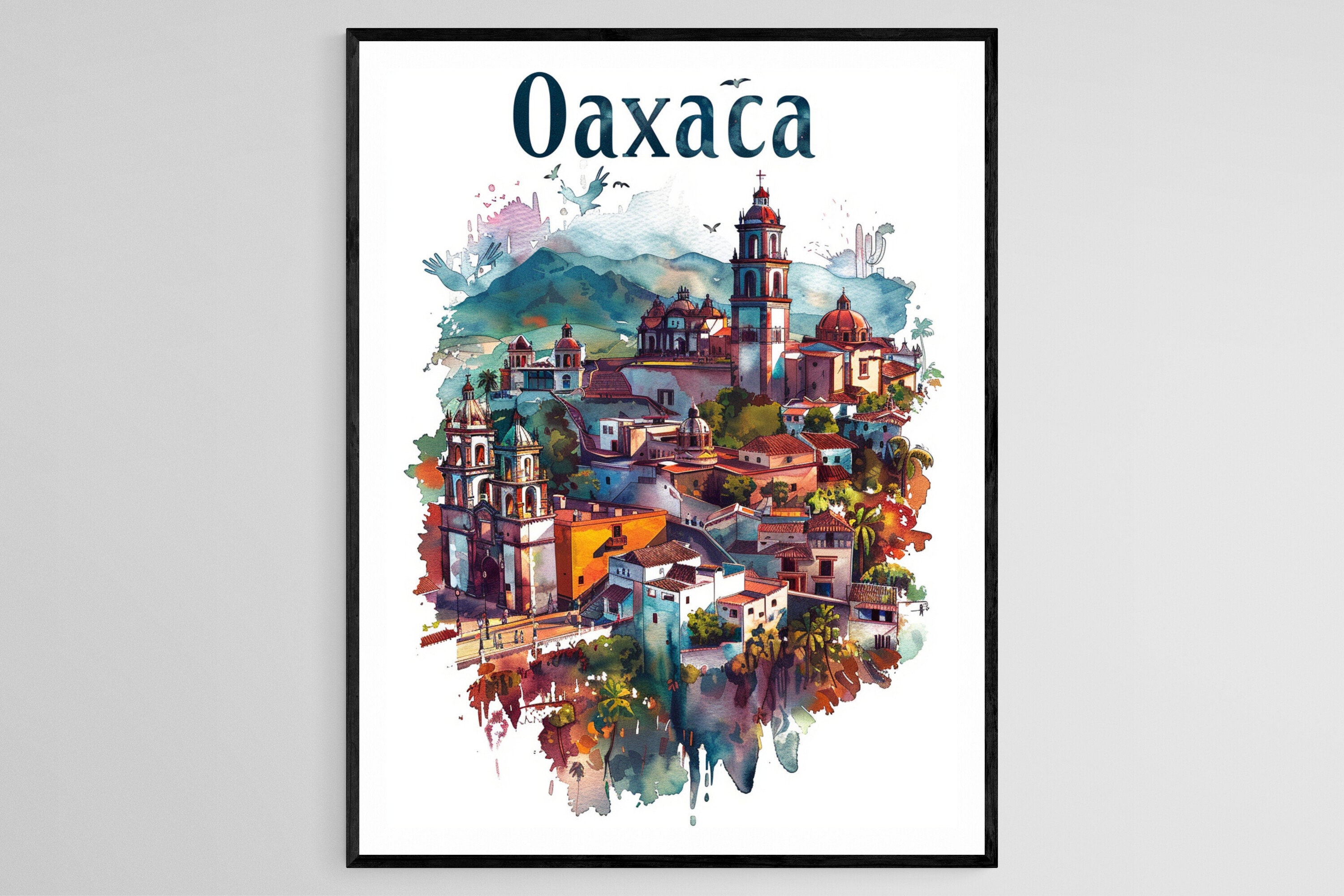 Oaxaca City Skyline Art Print, Colorful Mexico Travel Poster - Etsy