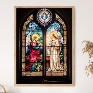 Saintly Stained Glass Art Print, Christian Faith, Soft Light, Sacred Christian Decor