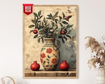 Armenian Pomegranate Vase Art Print, Cultural Symbol