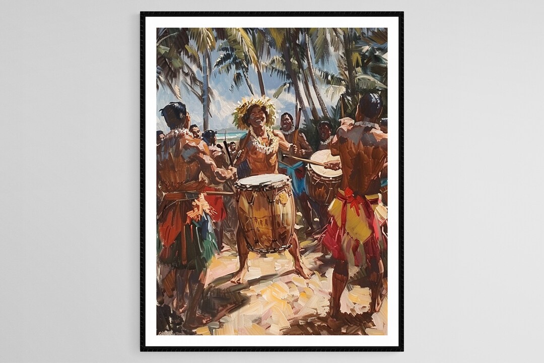 Hawaiian Pahu Drum Performance Painting, Ceremonial Drummers Art Print ...