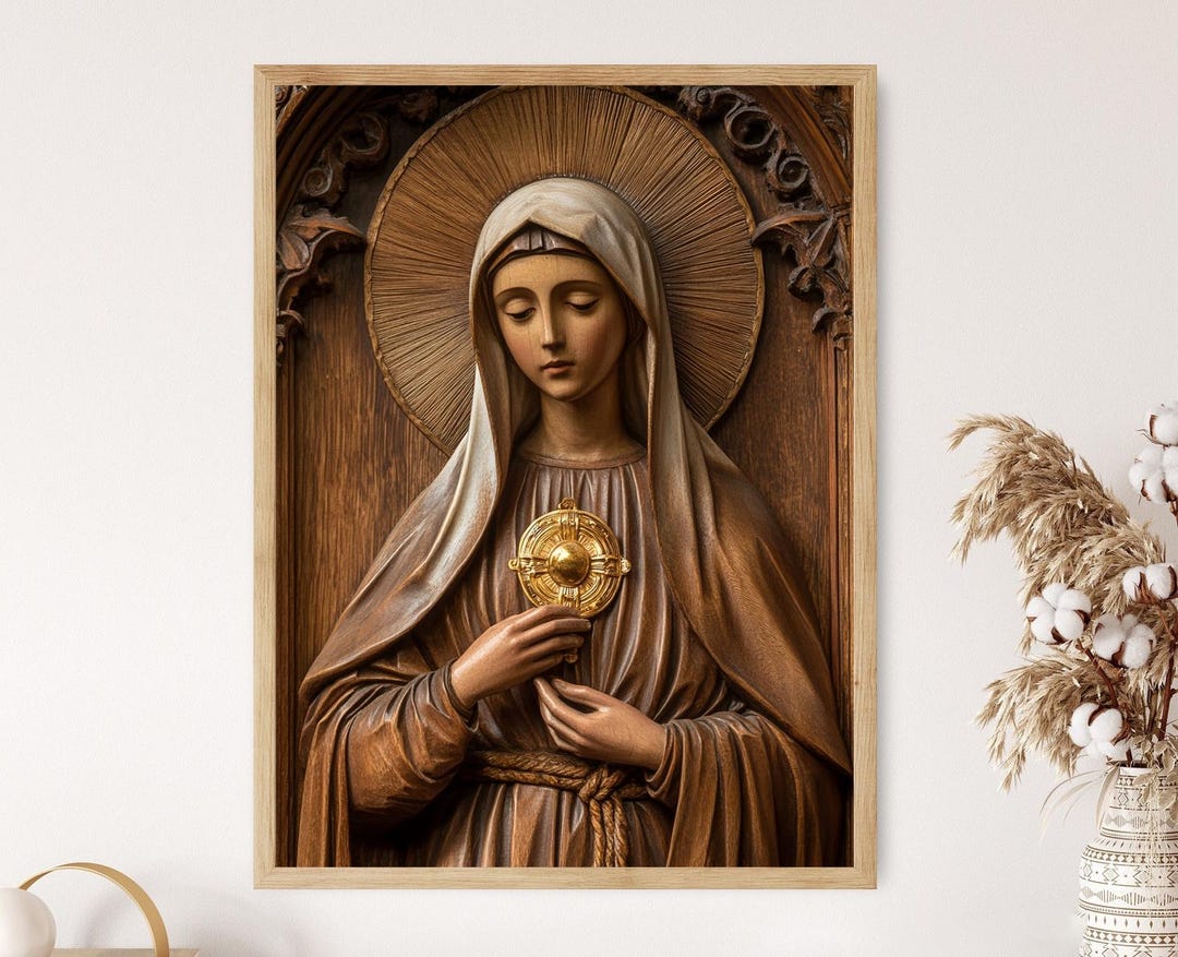 Saint Clare of Assisi Wood Carving Illustration, Catholic Devotional ...