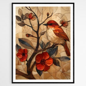 Botanischer Druck im Intarsien-Stil, handgefertigte florale Wandkunst, ideal für die Galeriewand, aufmerksames Muttertagsgeschenk