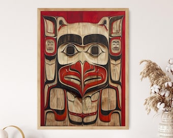 Arte tradicional Haida: estampado de tótems llamativos, decoración de patrimonio cultural, regalo único para el Día del Padre.