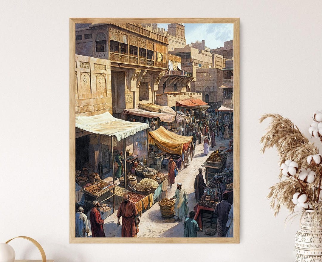 【美品】Bazaar of Baghdad Baghdad Ancient Market Art Print, Vibrant Iraq Bazaar Scene - Etsy