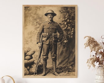 WWI Soldier Portrait, Vintage Military, Sepia Toned Photograph