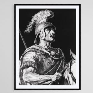 Julius Caesar on his Horse Art Print, Roman Emperor Wall Art, Historical Leader Illustration