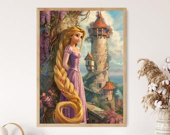 Princess Rapunzel Art Print, Vibrant Nursery Wall Art, Ideal Princess Gift for Girls