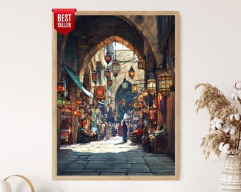 Damascus Souk Al-Hamidiyah Art Print, Syrian Marketplace Decor Poster
