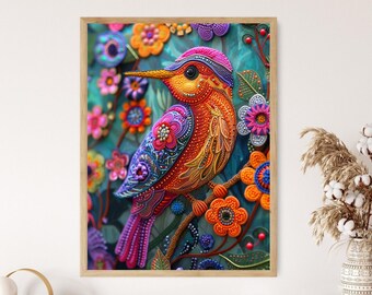 テーブル　クロス　メキシコ　プリント　鳥　動物　植物　カラフル　鮮やか メキシコの民芸品、鳥のプリント：手作りのカラフルなイラスト - Etsy 日本