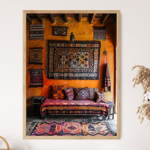 Vibrant Traditional Mexican Rug, Intricate Designs, Photo Art
