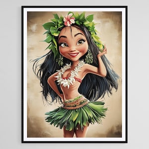 Hula Dancer Caricature, Hawaiian Dance Culture