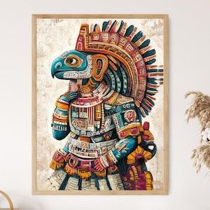 Aztec God Tezcatlipoca Art Print, Ancient Mesoamerican Deity Wall Art