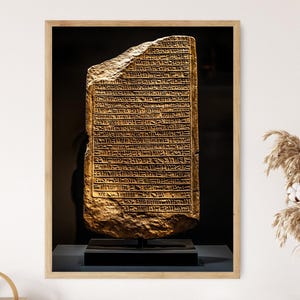 Babylonian Cuneiform Tablet Art Print, Ancient Script and Historical Text
