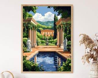 イタリア製 ウォールデコ ローズガーデン 宮廷 貴婦人 庭園 陶器 アート Italian Garden Pavilion With Lemon Trees and Roman Statues