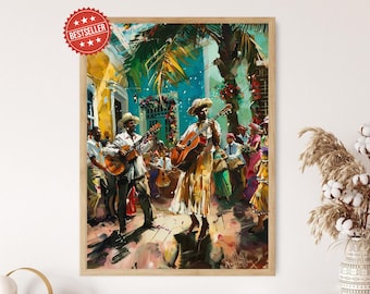 Puerto Rican Parranda Art Print, Caribbean Decor, San Juan Music Scene, Tropical Island Wall Art, Latin Culture Home Decor, Heritage Gift