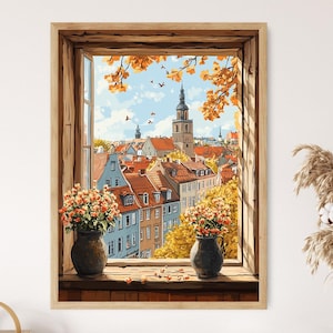 Impresión artística de ventana de la ciudad de Malmö, póster de decoración de ciudad escandinava