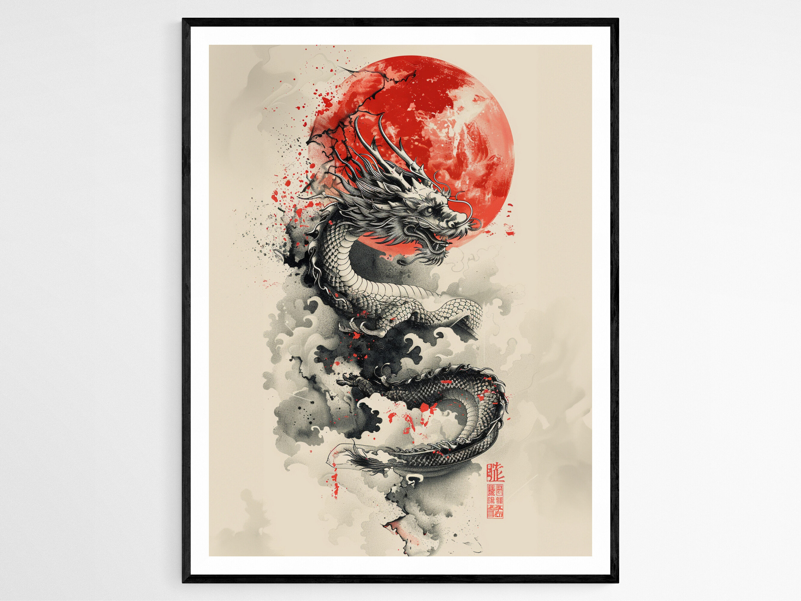 Stampa Su Tela Con Drago Cinese In Vetta Alla Montagna, Poster Decorativo Da Parete 20x30 Cm Per Camera, Soggiorno E Ufficio