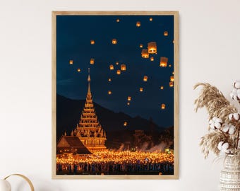 Yi Peng Lantern Festival Art Print, Chiang Mai, Thailand, Glowing Lanterns