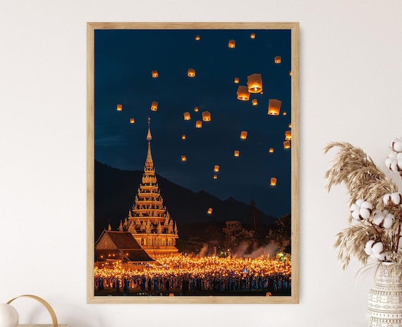 Yi Peng Lantern Festival Art Print, Chiang Mai, Thailand, Glowing