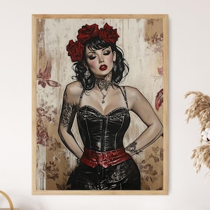 Rockabilly Art Print, Retro Pin-Up Illustration, Vintage Music Decor