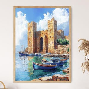 Sidon Sea Castle Kunstdruck, libanesische Küstenerbe Poster