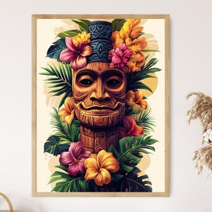 Hawaiian Tiki Statue Wood Carving Art Print, Polynesian Cultural Poster, Oceanic Decor, Hawaiian Heritage, Traditional Crafts, Fine Art