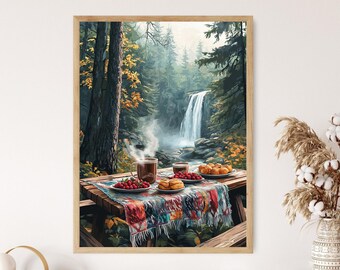 Valle De Bravo Picnic Art Print, Mexican Forest Scene, Mexican