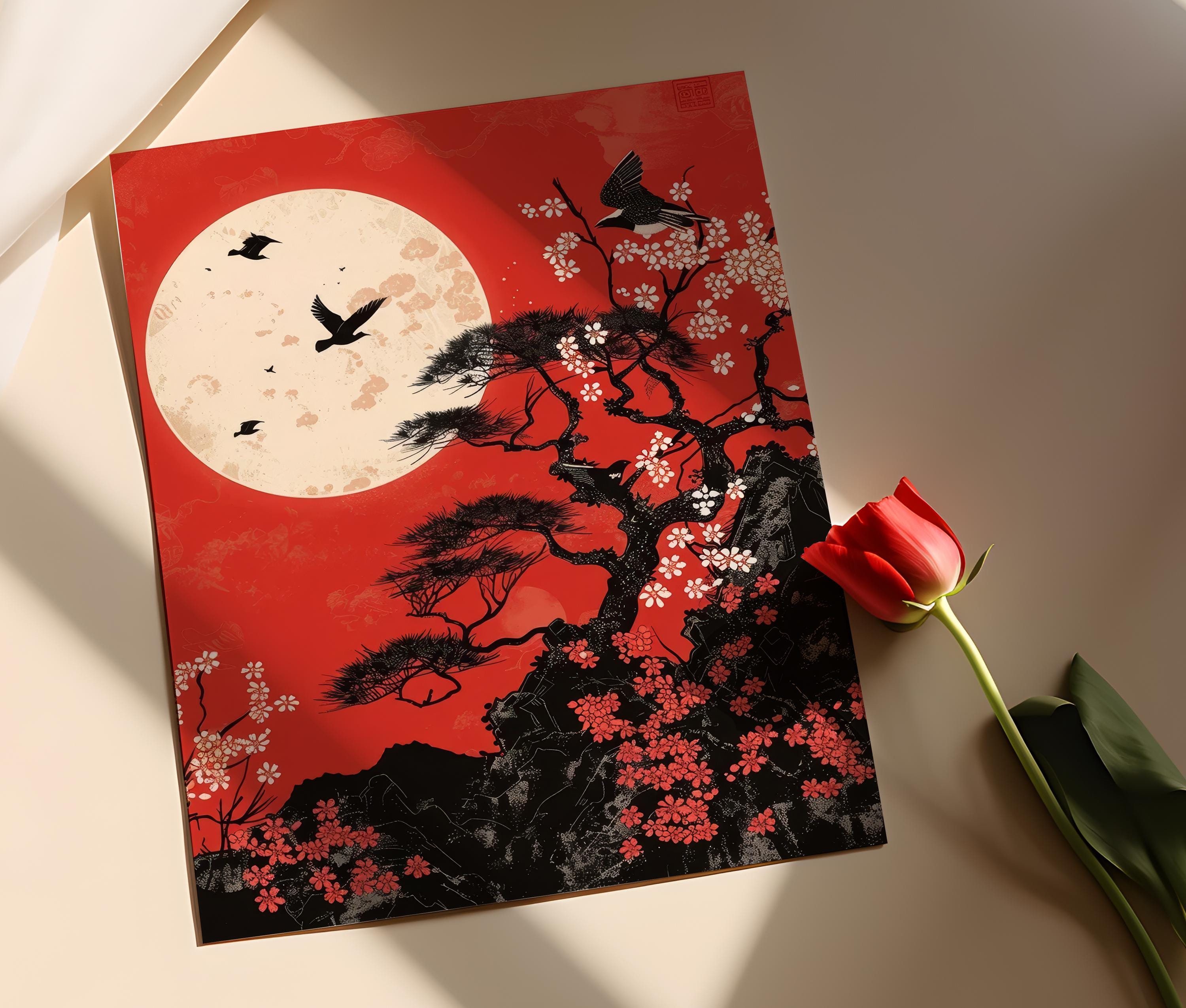 Hanafuda Art Print, Japanese Sakura Imagery - Etsy