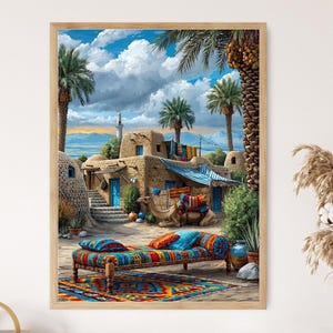 Baluchestan Desert Village, Palm Sunset, Illustration Print