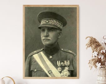 Vintage Reza Shah Pahlavi Portrait: Iranian Royalty Wall Art
