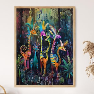 Enchanted Alebrijes Fine Art Print, Vibrant Mythical Animal Illustration, Meditation Room Décor, Mystical Gift Idea