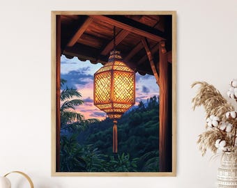 Thai Lanna Lantern on Wooden Beam Fine Art Print