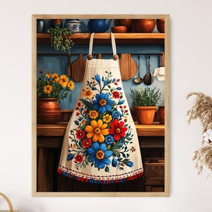 カシュービアの刺繍エプロン アートプリント、ポーランドの民族織物、伝統的な花のモチーフ