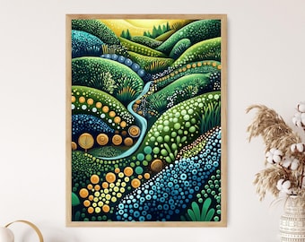 オーストラリア先住民のドット絵アートプリント、複雑な模様と伝統的な