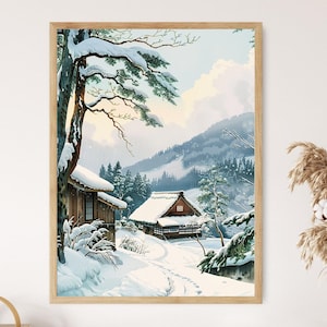 Tranquil Snow-Covered Landscape, Toshi Yoshida Style Japanese Nature Landscape