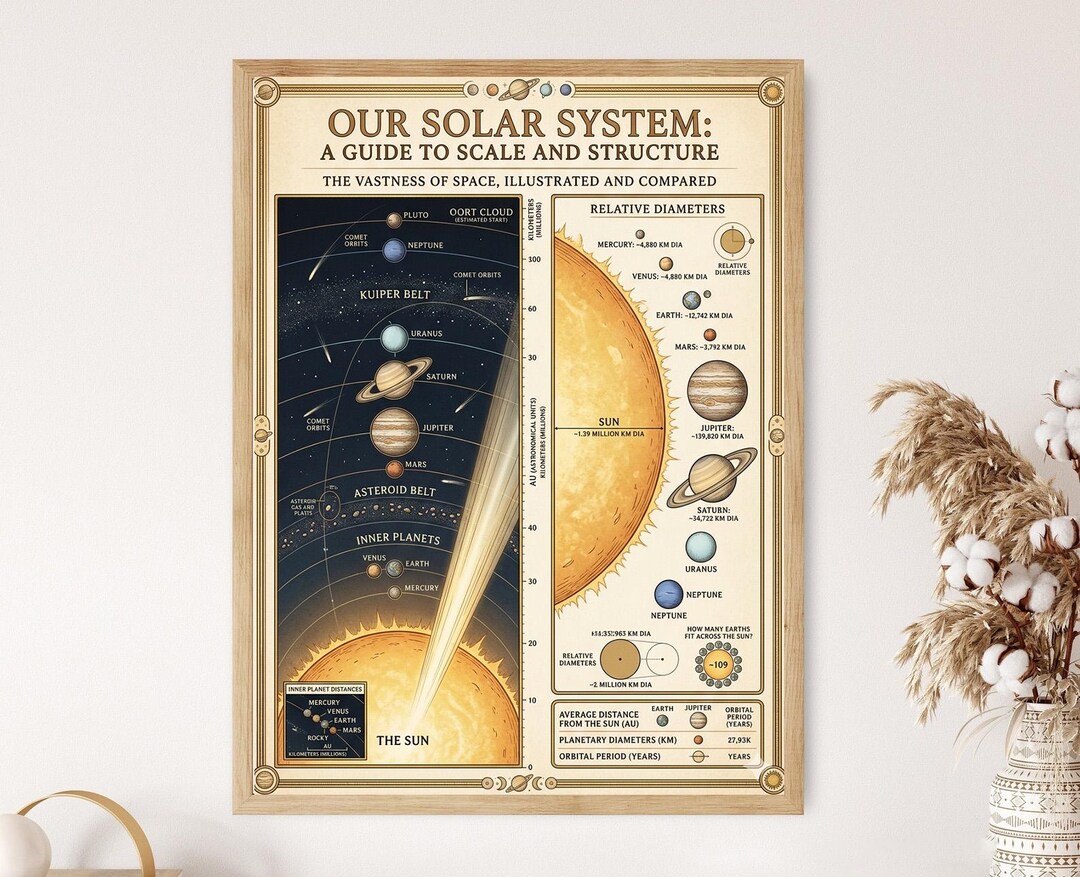 Solar System Scale Chart Poster, Vintage Space Infographic, Astronomy ...