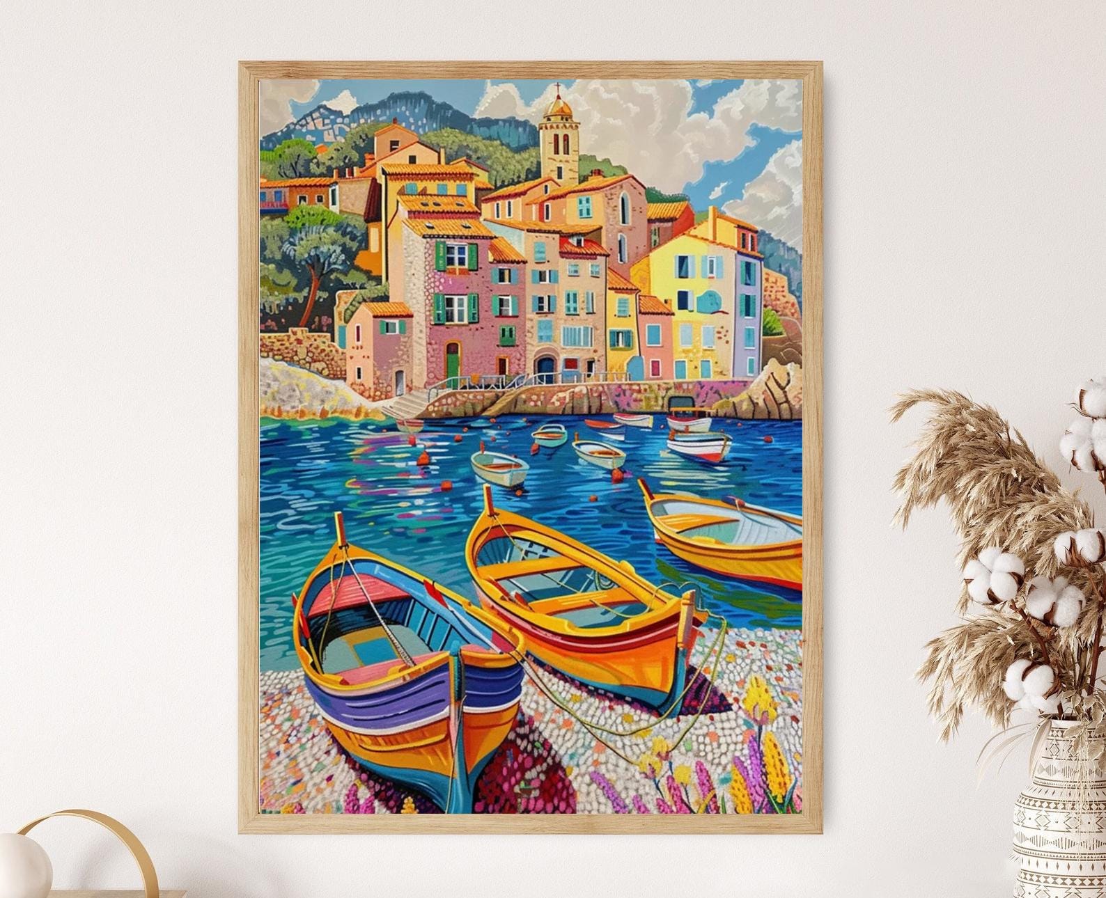 ポール・シニャックにインスパイアされた点描絵画、鮮やかな壁アート