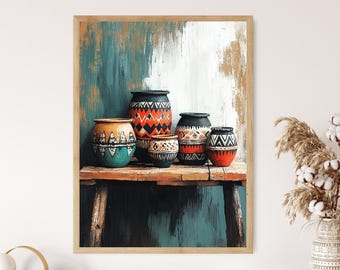 Nigerian Clay Pot Art Print, Traditional African Pottery
