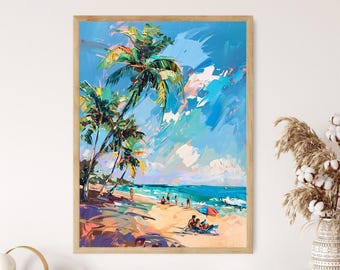 El Cuco Beach Painting, El Salvadorian Coastal Art Print, Sun, Sand, and Surf