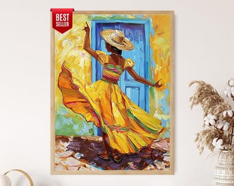 Bomba und Plena Tänzerin, lebhaftes Peru Kunstdruck, Kulturelles Geschenk