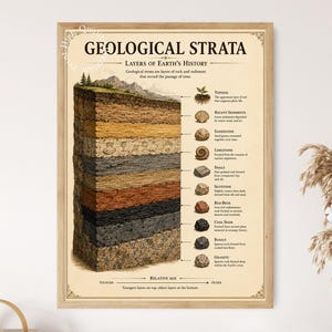 Impression de strates géologiques : guide chronologique des couches de la Terre, affiche éducative