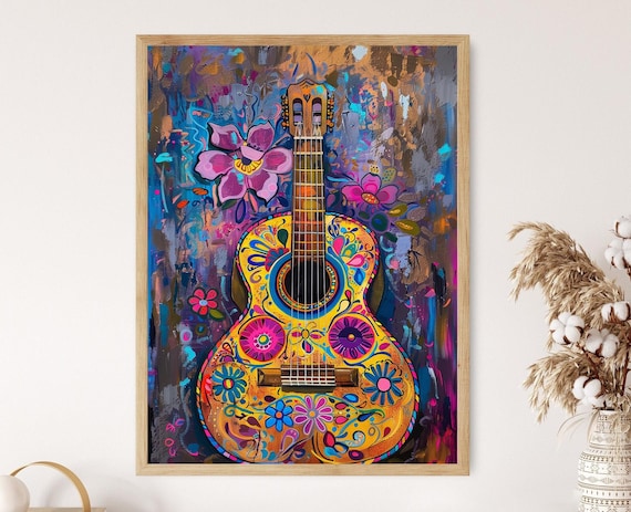 Vibrant Mariachi Guitar Art, Traditional Mexican Musical